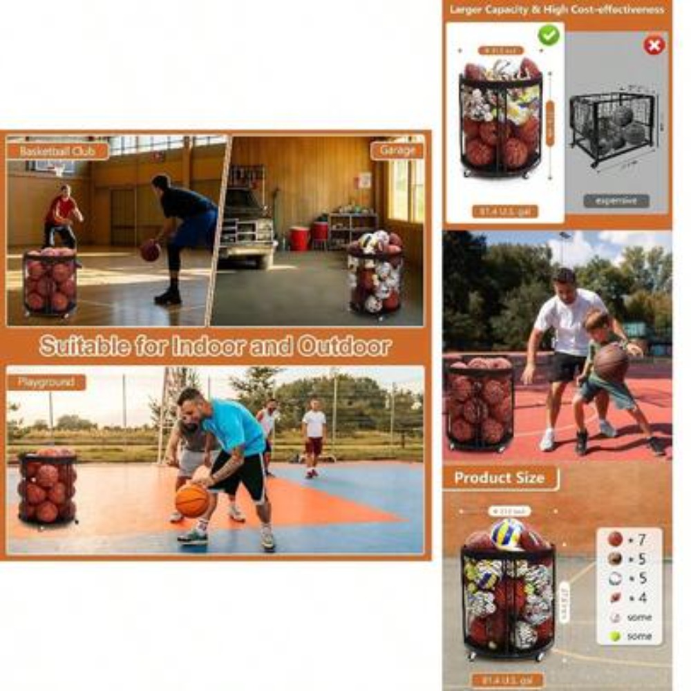 Sports Equipment Gym - Carrinho Organizador de Bolas Reforçado para